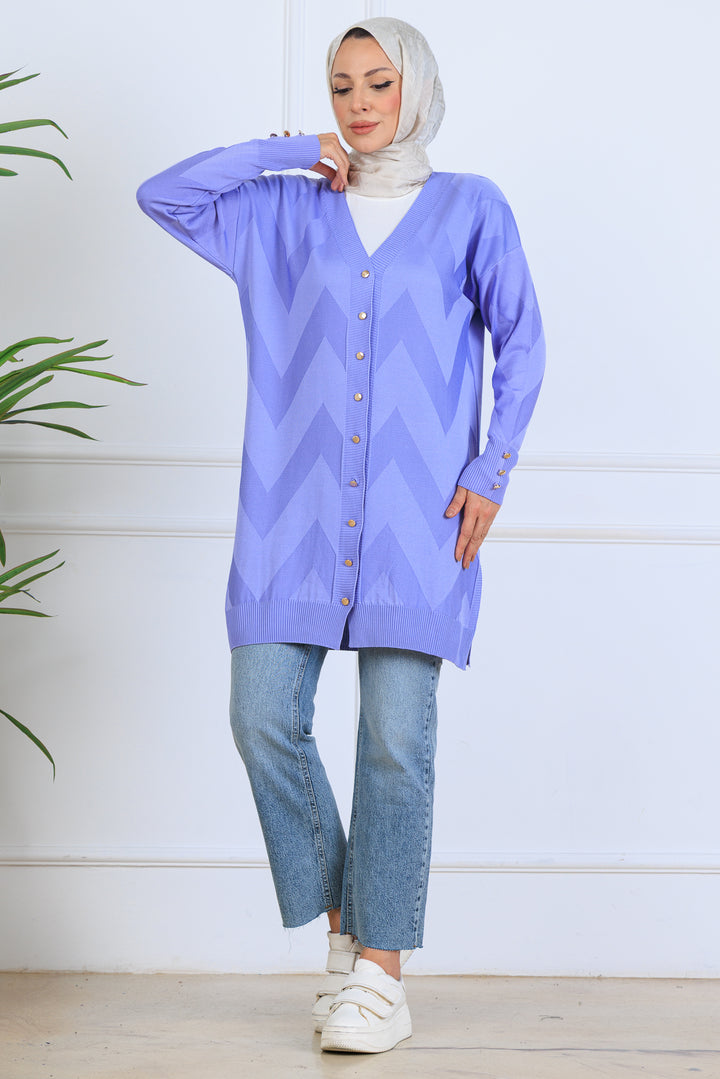 BNG Women Patterned Long Mercerized Cardigan N3193 Lilac - La Louvière