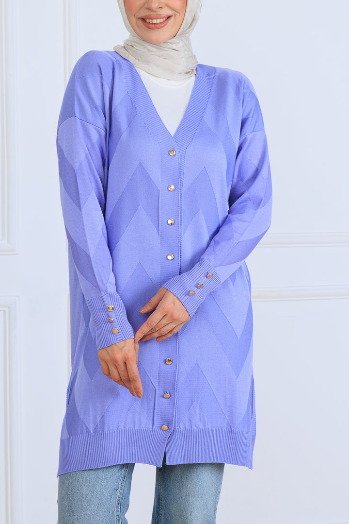 BNG Women Patterned Long Mercerized Cardigan N3193 Lilac - La Louvière