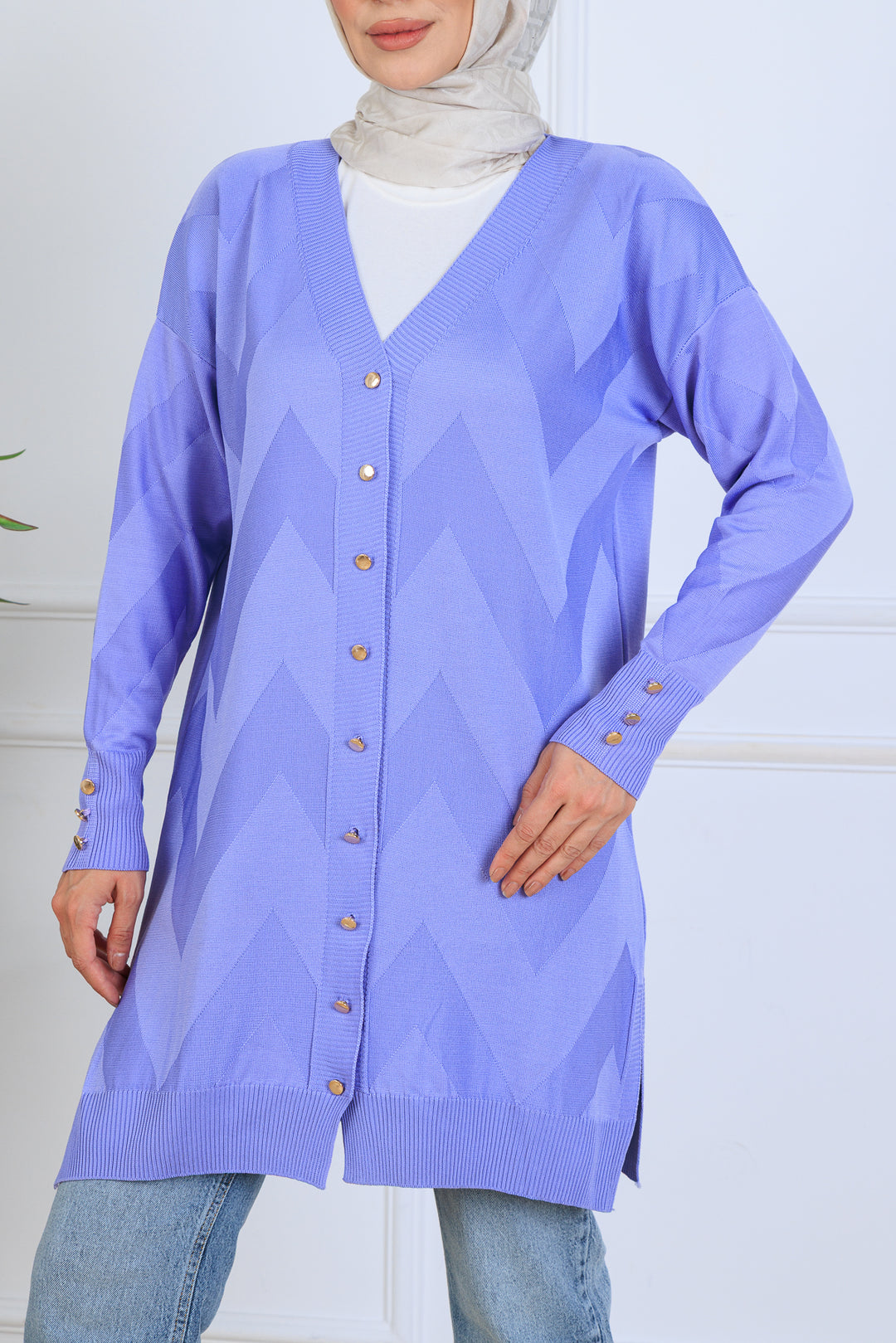 BNG Women Patterned Long Mercerized Cardigan N3193 Lilac - La Louvière