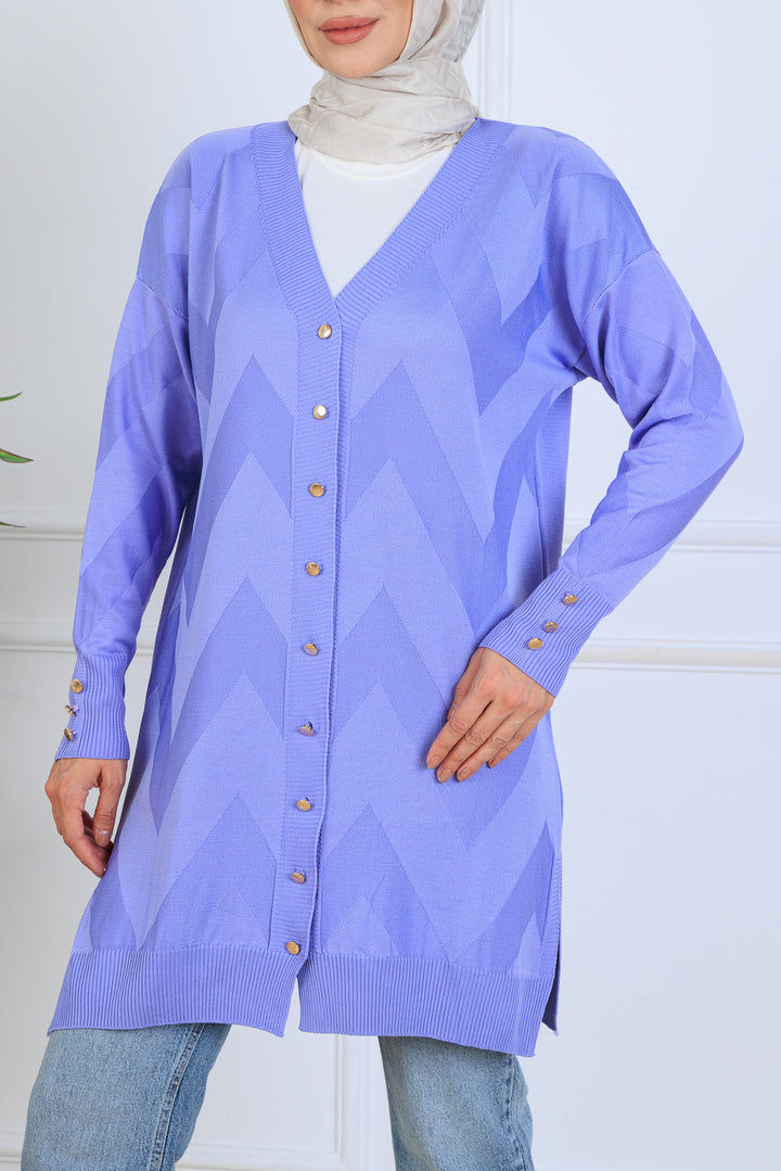 BNG Women Patterned Long Mercerized Cardigan N3193 Lilac - La Louvière