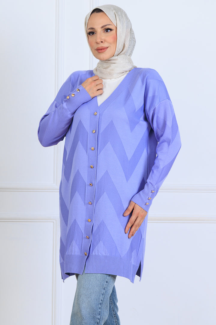 BNG Women Patterned Long Mercerized Cardigan N3193 Lilac - La Louvière