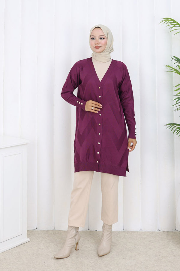 BNG Women Patterned Long Mercerized Cardigan N3193 Purple - Barri