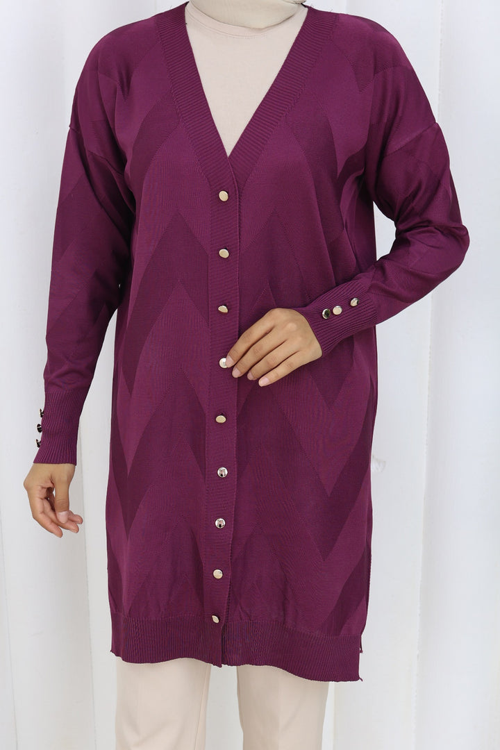 BNG Women Patterned Long Mercerized Cardigan N3193 Purple - Barri