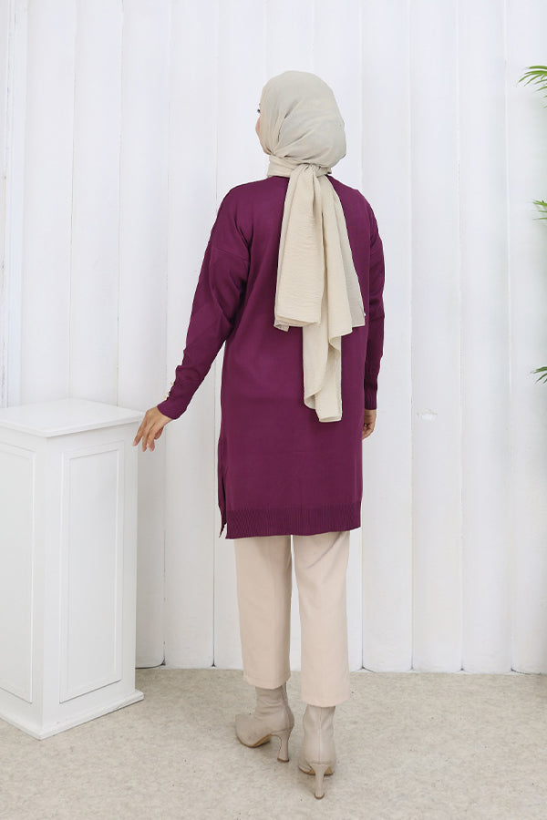 BNG Women Patterned Long Mercerized Cardigan N3193 Purple - Barri