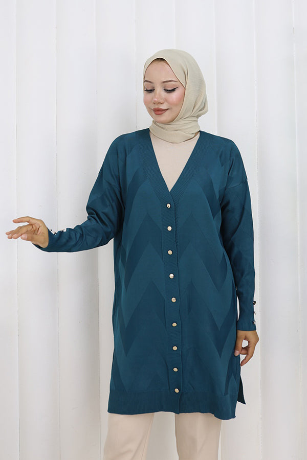 BNG Women Patterned Long Mercerized Cardigan N3193 Petrol - Narva