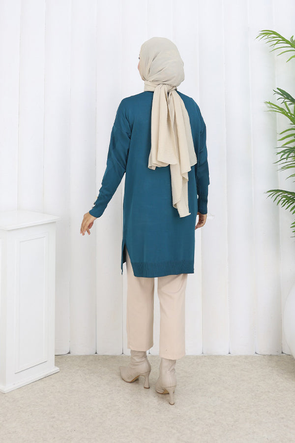 BNG Women Patterned Long Mercerized Cardigan N3193 Petrol - Narva