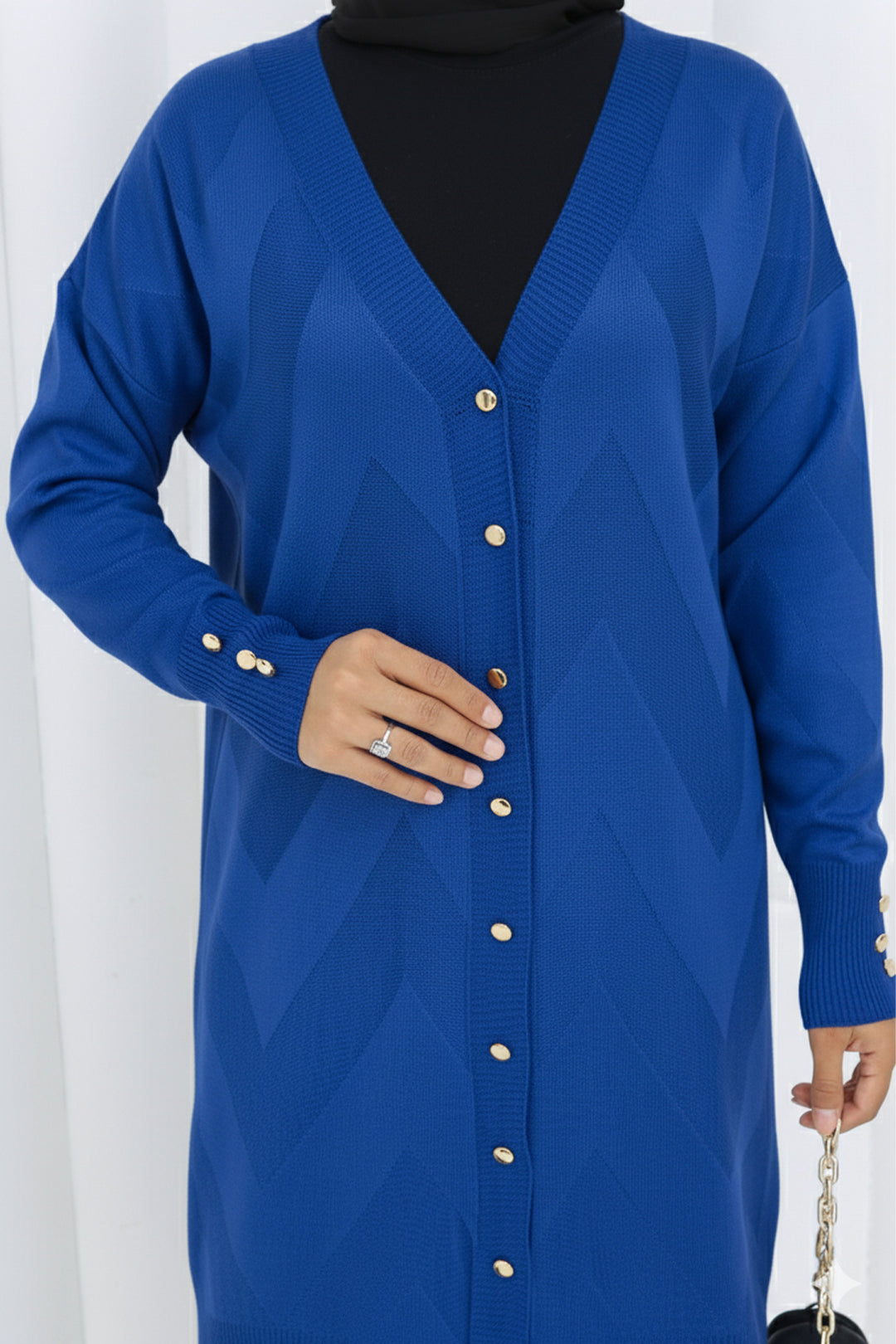 BNG Women Patterned Long Mercerized Cardigan N3193 Sax Blue - Reutlingen