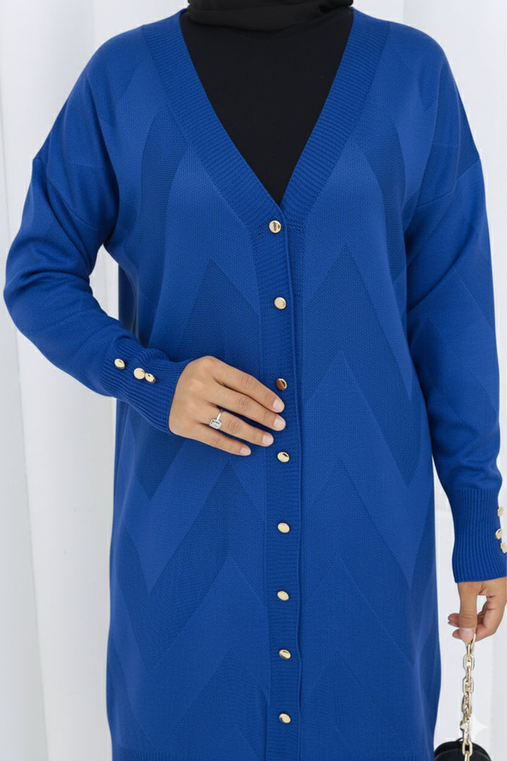 BNG Women Patterned Long Mercerized Cardigan N3193 Sax Blue - Reutlingen