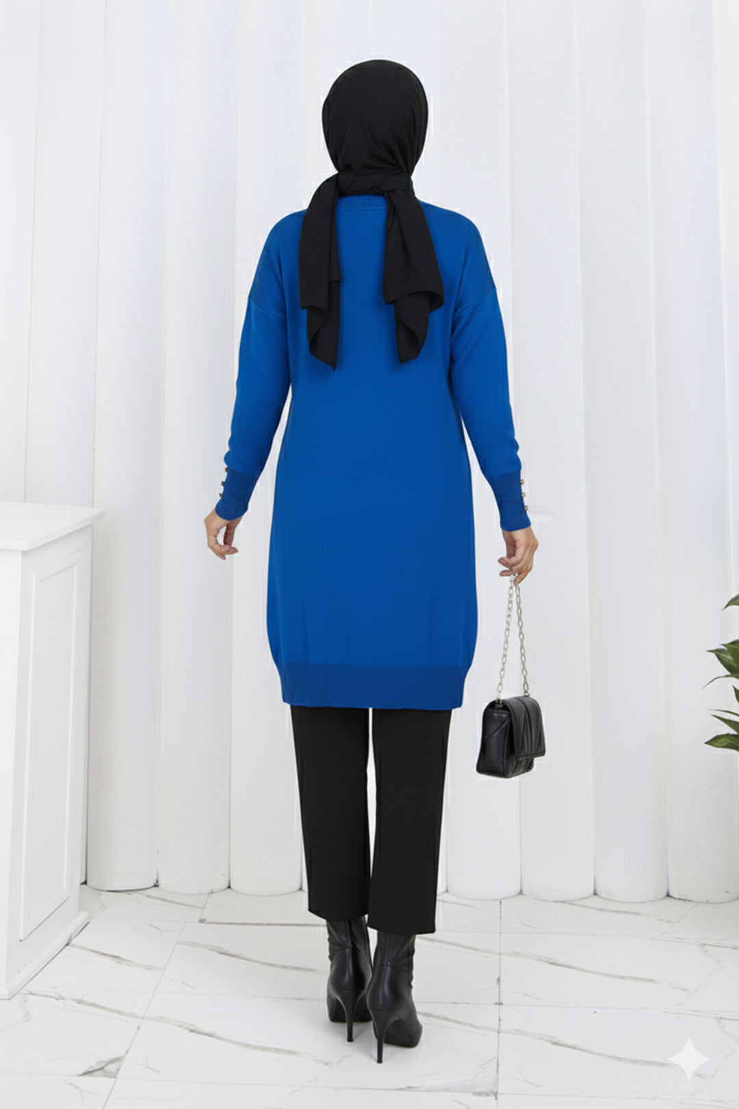 BNG Women Patterned Long Mercerized Cardigan N3193 Sax Blue - Reutlingen