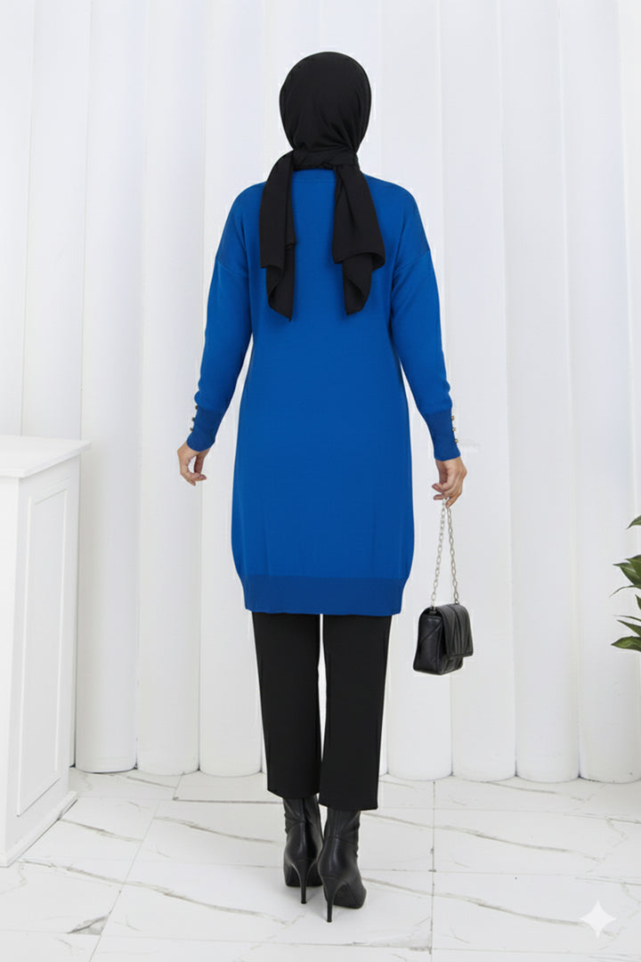 BNG Women Patterned Long Mercerized Cardigan N3193 Sax Blue - Reutlingen