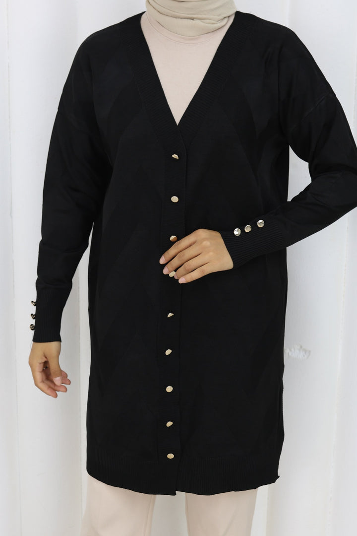 BNG Women Patterned Long Mercerized Cardigan N3193 Black - Valley Stream