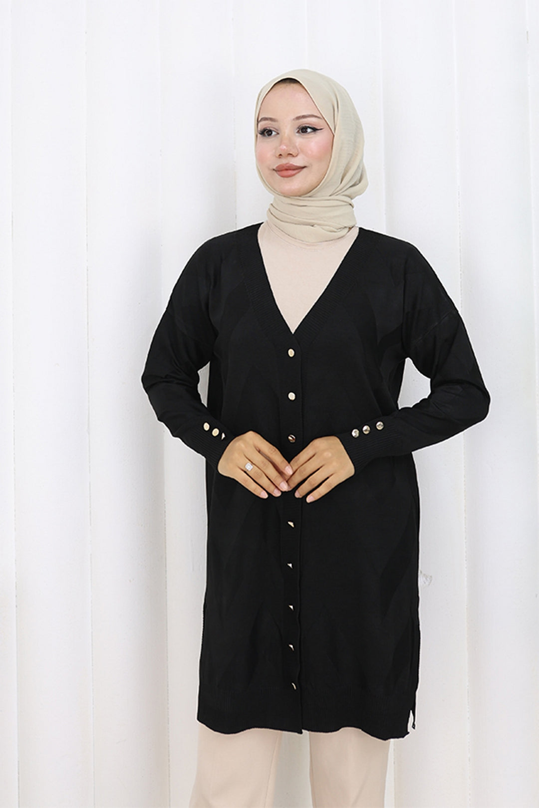 BNG Women Patterned Long Mercerized Cardigan N3193 Black - Valley Stream