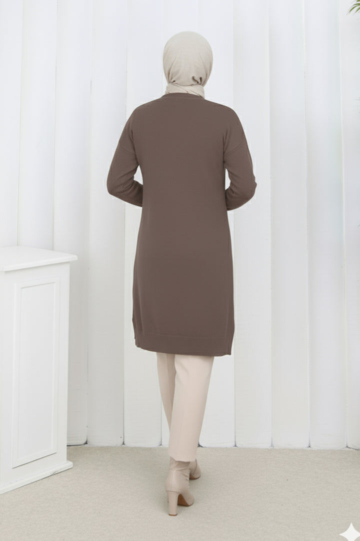 BNG Women Desenli Uzun Merserize Hırka N3193 Vizon - Port Arthur