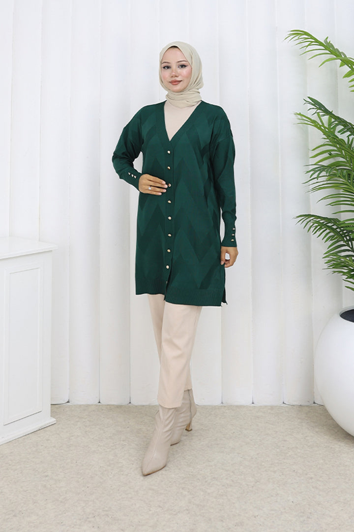 BNG Women Patterned Long Mercerized Cardigan N3193 Emerald Green - Maple Grove