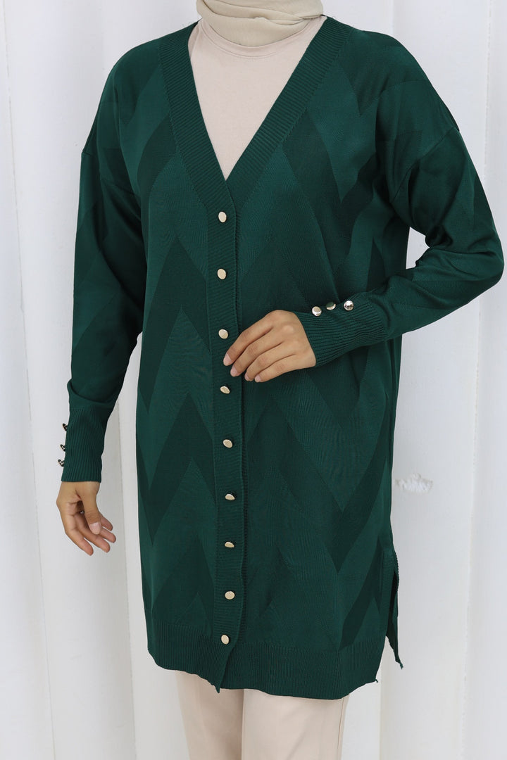 BNG Women Patterned Long Mercerized Cardigan N3193 Emerald Green - Maple Grove
