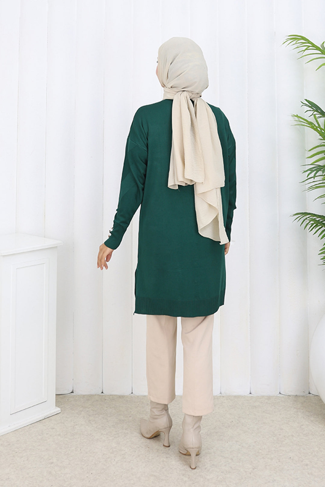 BNG Women Patterned Long Mercerized Cardigan N3193 Emerald Green - Maple Grove