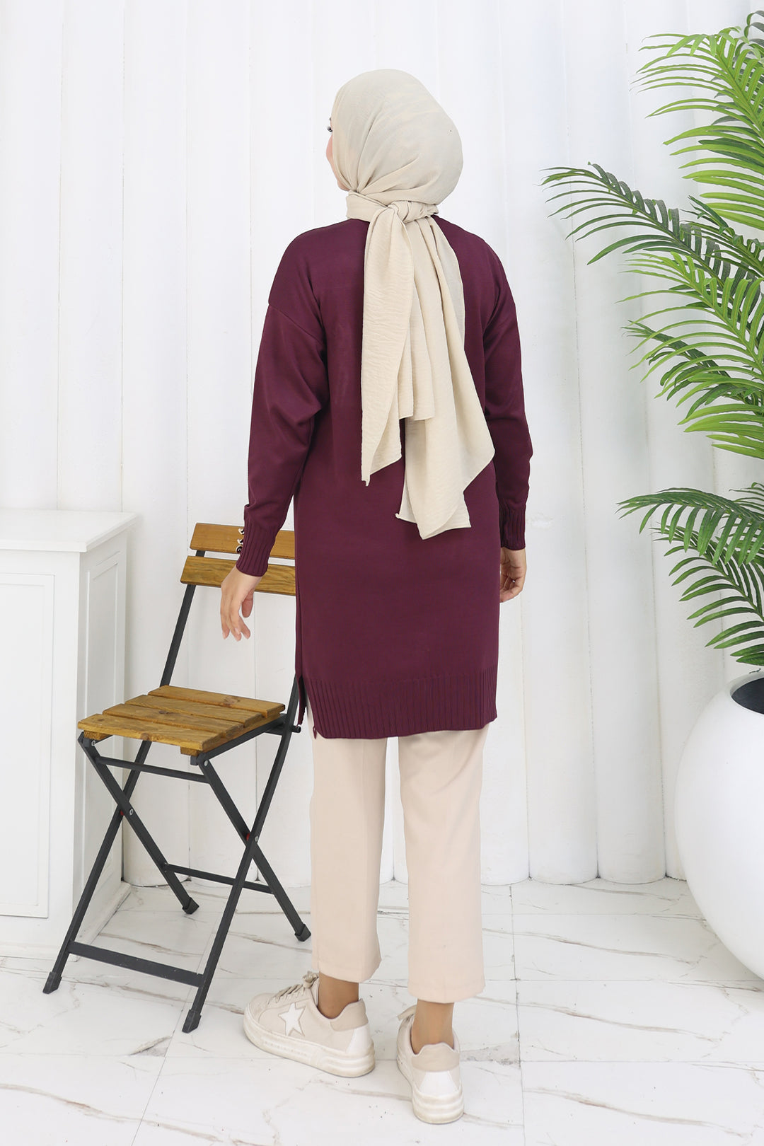 BNG Women Neck Detailed Long Mercerized Cardigan N3260 Purple - Caivano