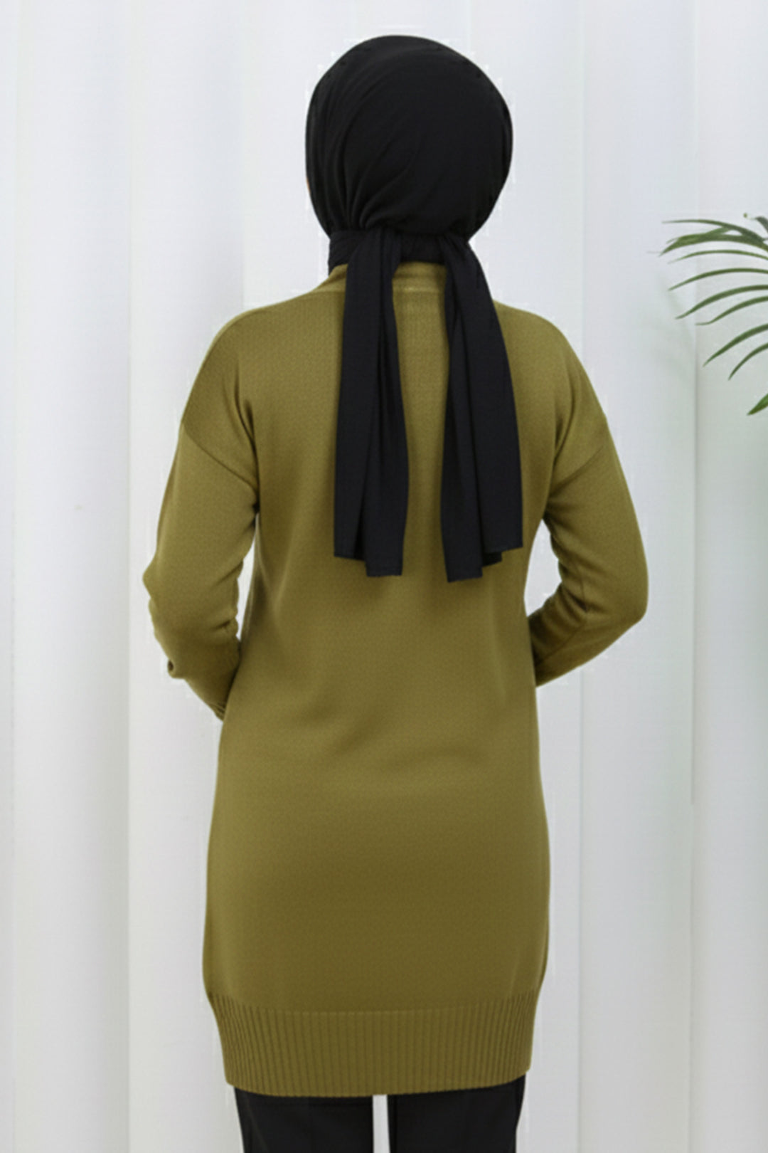 BNG Women Yaka Detaylı Uzun Merserize Hırka N3260 Yağ Yeşili - Santiago de Compostela