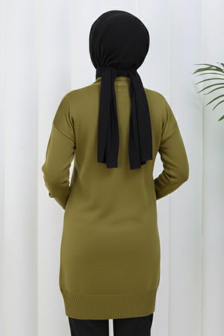 BNG Women Yaka Detaylı Uzun Merserize Hırka N3260 Yağ Yeşili - Santiago de Compostela