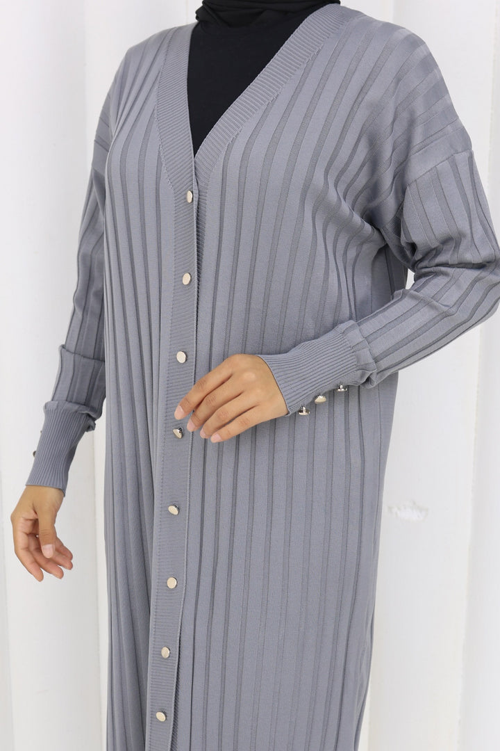 BNG Women Desenli Uzun Merserize Hırka N3257 Gri - Caldas da Rainha