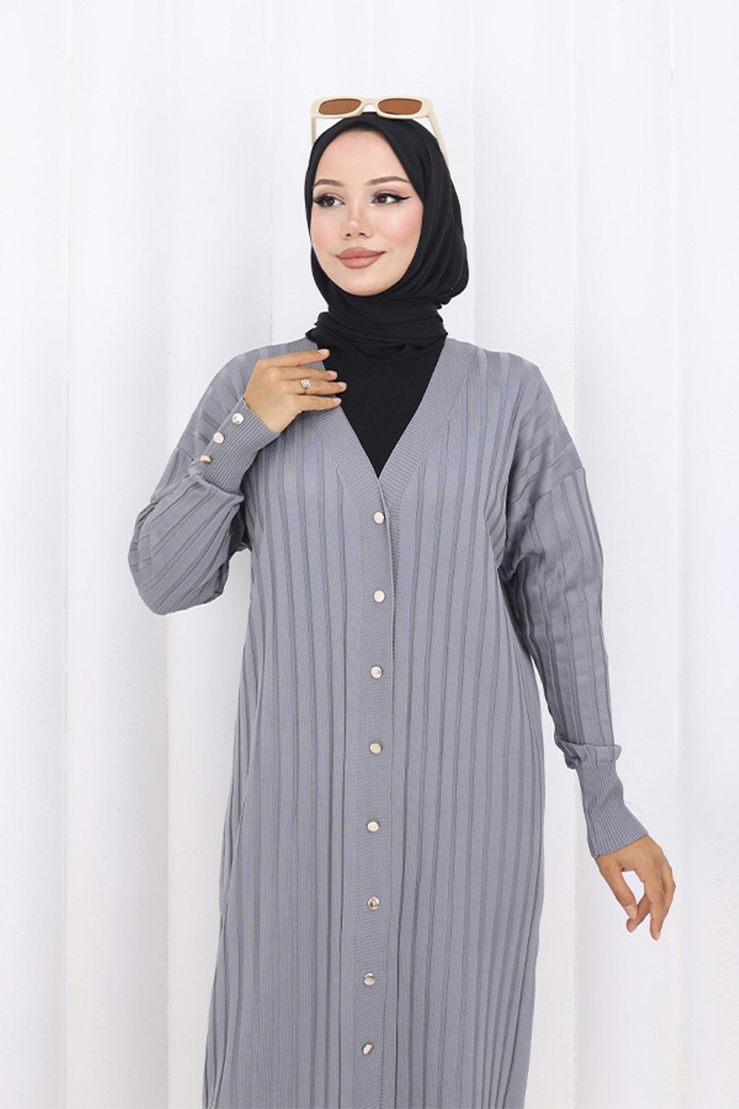 BNG Women Desenli Uzun Merserize Hırka N3257 Gri - Caldas da Rainha