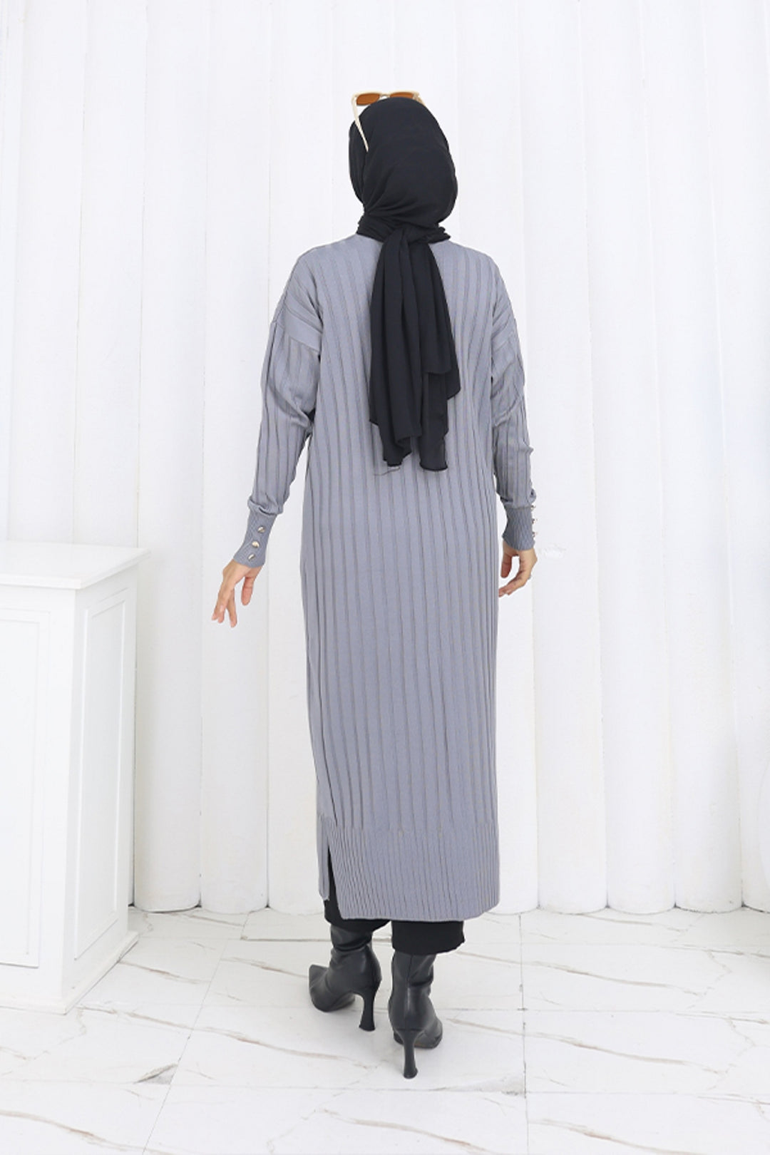 BNG Women Desenli Uzun Merserize Hırka N3257 Gri - Caldas da Rainha