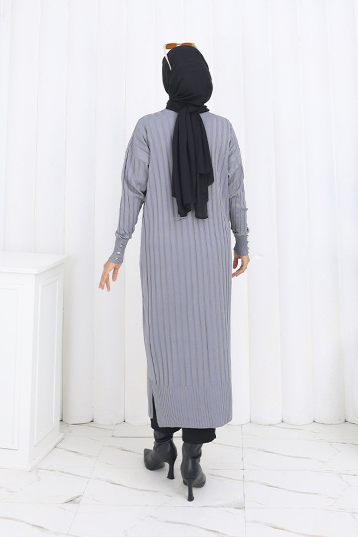 BNG Women Desenli Uzun Merserize Hırka N3257 Gri - Caldas da Rainha