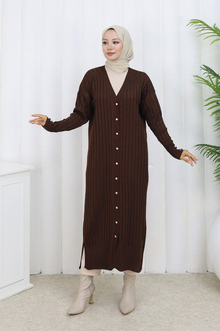 BNG Women Patterned Long Mercerized Cardigan N3257 Brown - El Cajon
