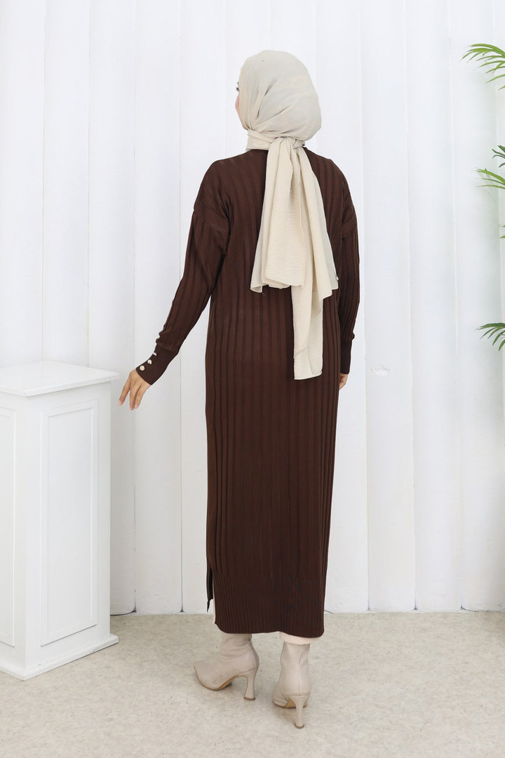 BNG Women Patterned Long Mercerized Cardigan N3257 Brown - El Cajon