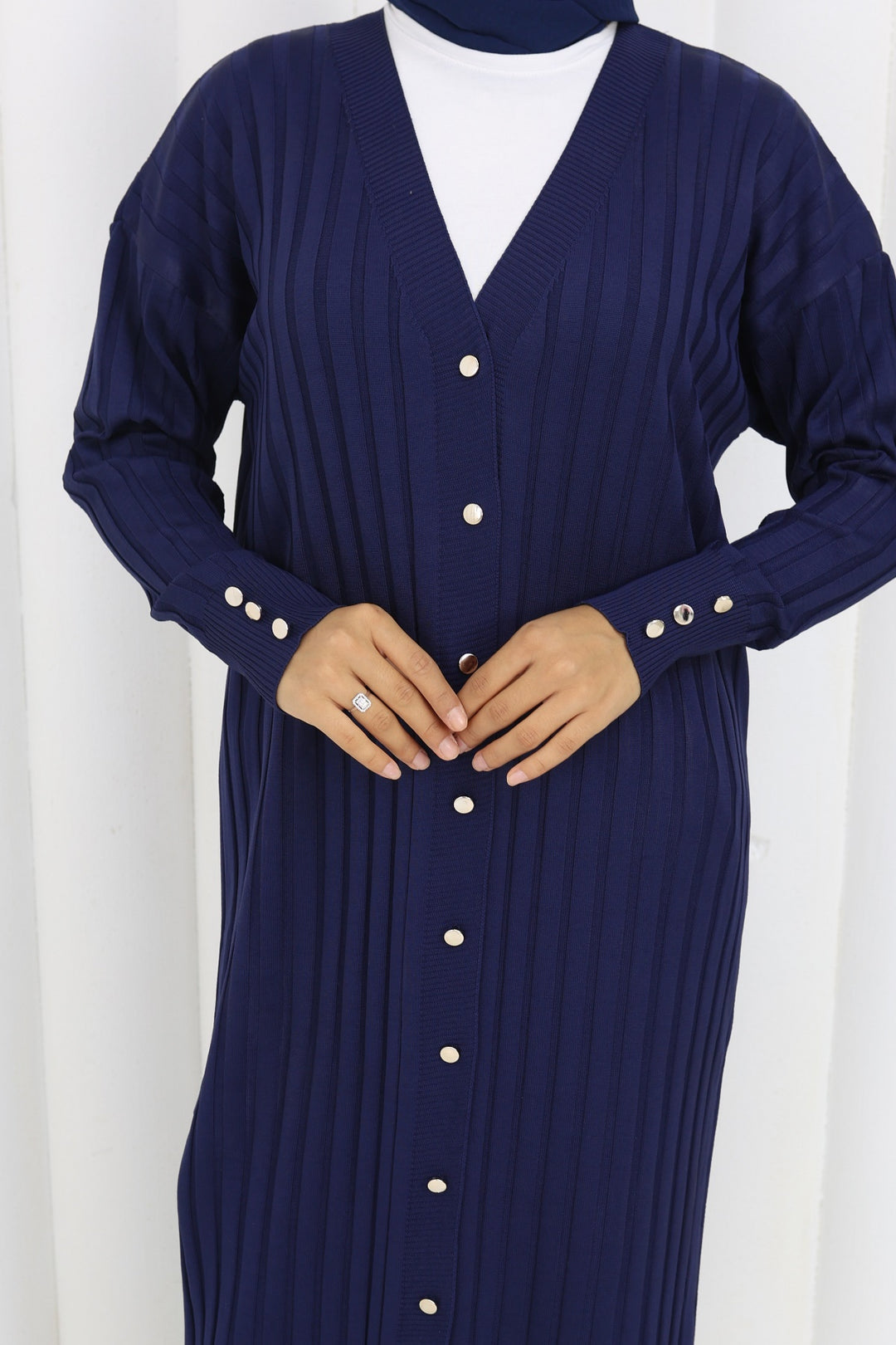 BNG Women Desenli Uzun Merserize Hırka N3257 Lacivert - Bremen