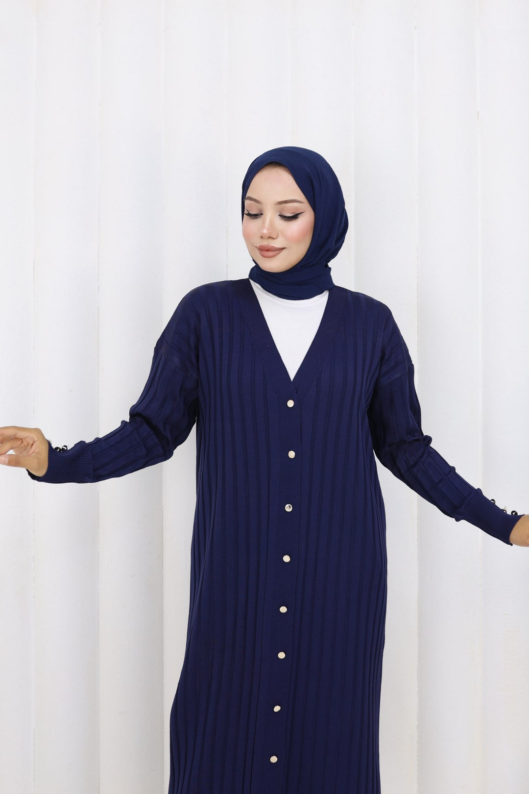 BNG Women Desenli Uzun Merserize Hırka N3257 Lacivert - Bremen