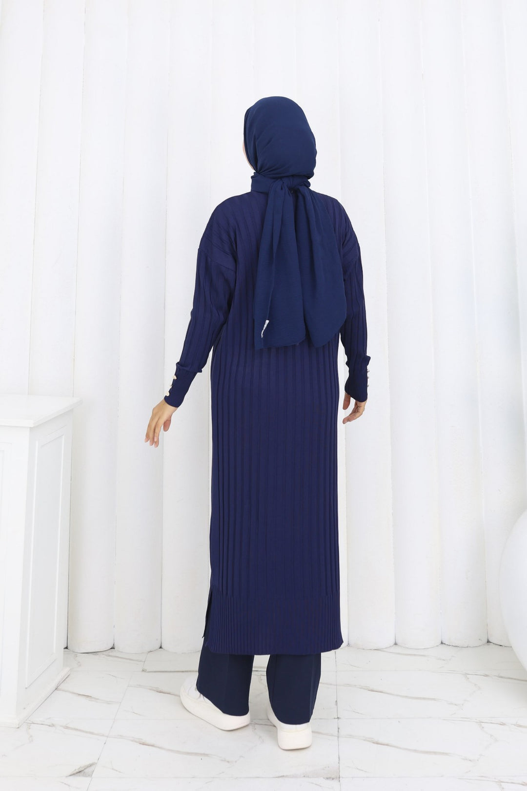 BNG Women Desenli Uzun Merserize Hırka N3257 Lacivert - Bremen