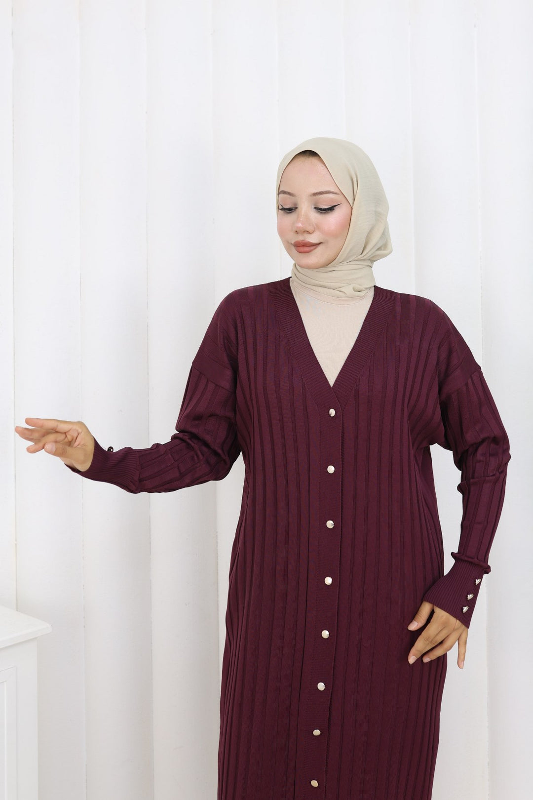 BNG Women Patterned Long Mercerized Cardigan N3257 Purple - Santo Tirso