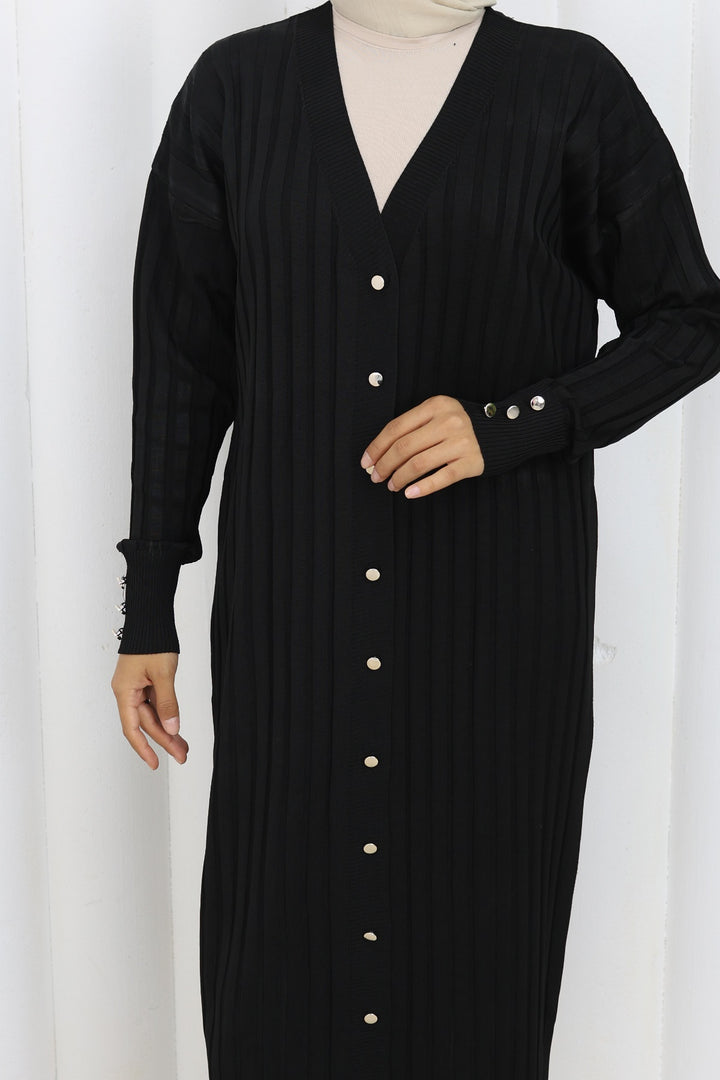 BNG Women Desenli Uzun Merserize Hırka N3257 Siyah - Calais