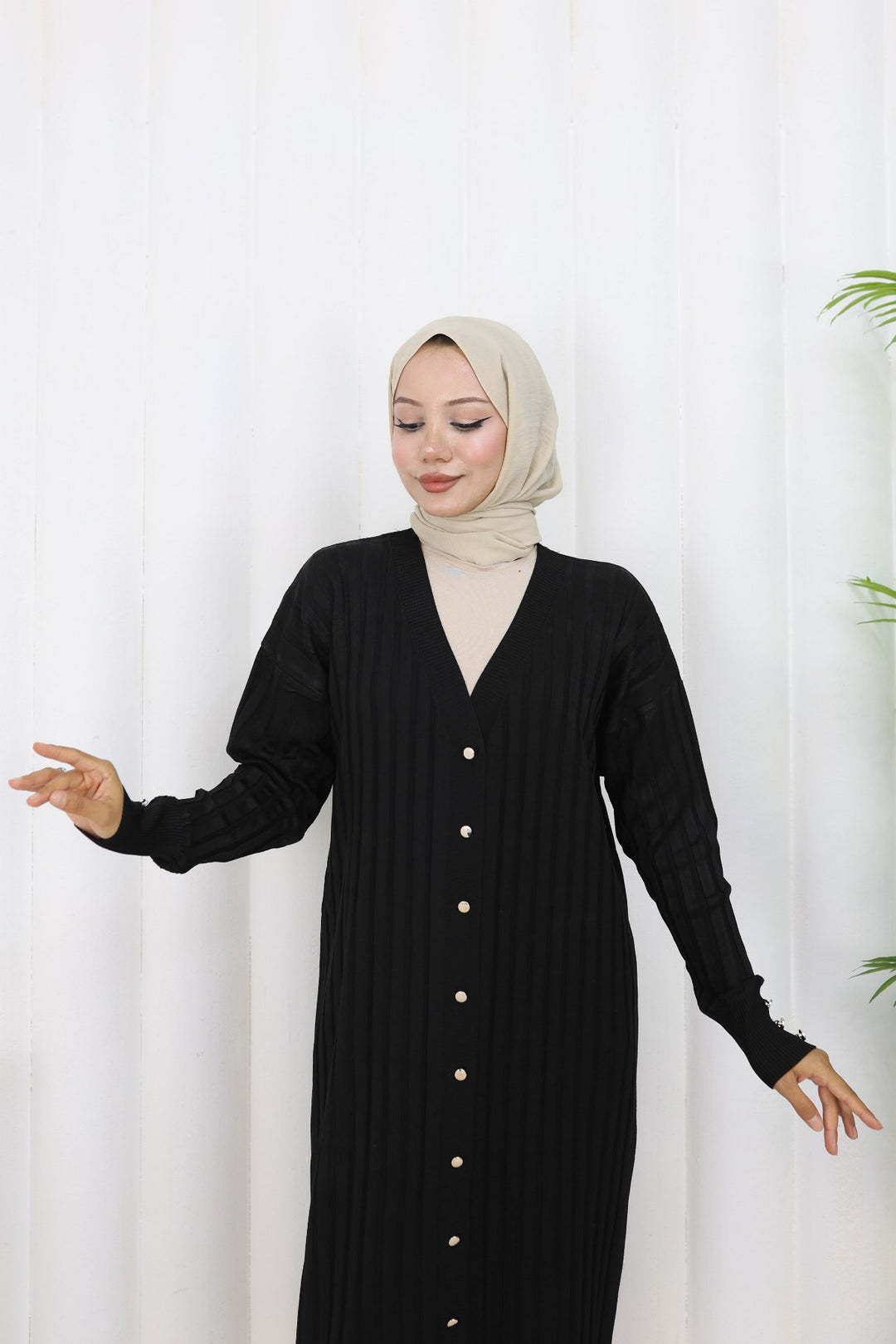 BNG Women Desenli Uzun Merserize Hırka N3257 Siyah - Calais