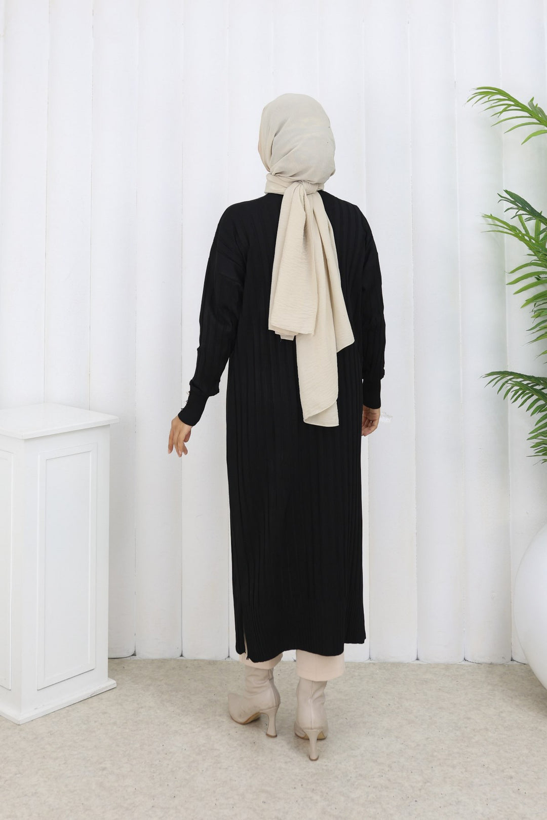 BNG Women Desenli Uzun Merserize Hırka N3257 Siyah - Calais