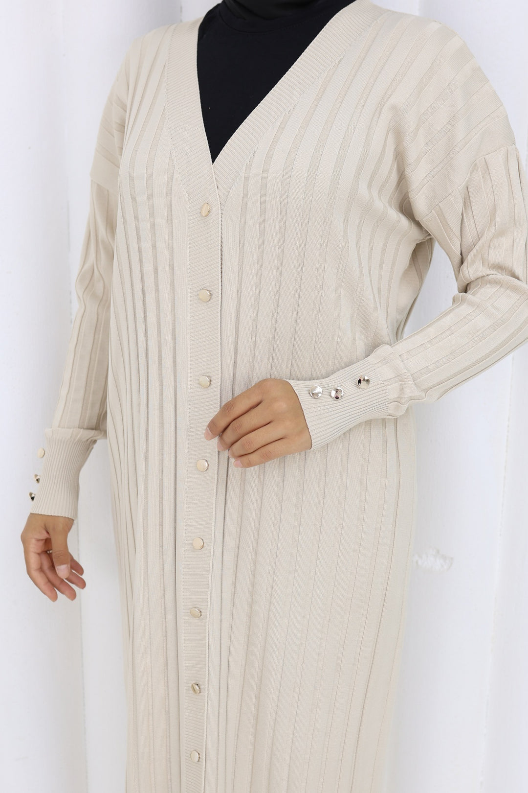 BNG Women Desenli Uzun Merserize Hırka N3257 Taş Rengi - Saint-Brieuc