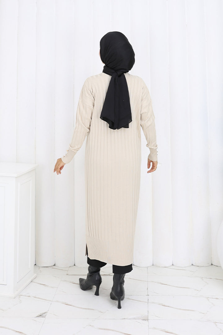 BNG Women Desenli Uzun Merserize Hırka N3257 Taş Rengi - Saint-Brieuc