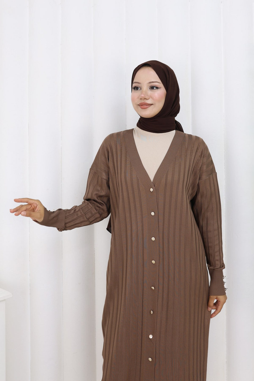 BNG Women Patterned Long Mercerized Cardigan N3257 Mink - Upper Arlington