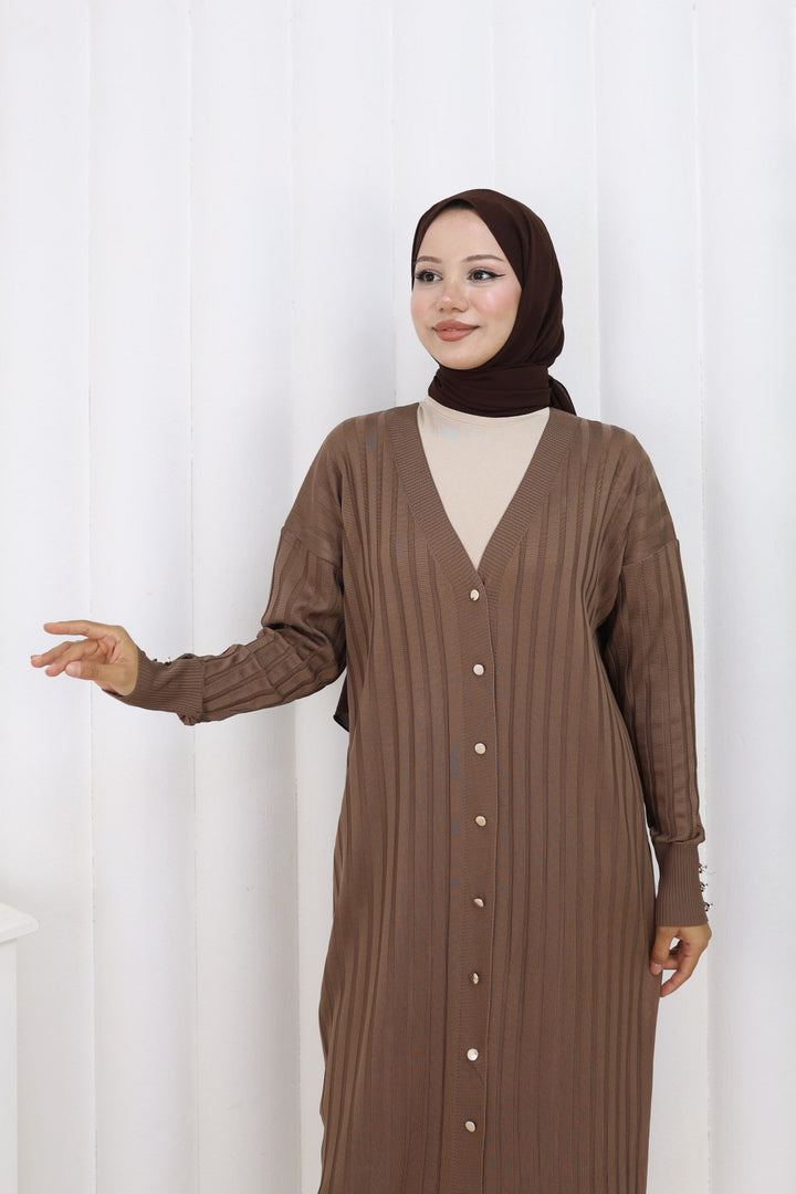 BNG Women Patterned Long Mercerized Cardigan N3257 Mink - Upper Arlington