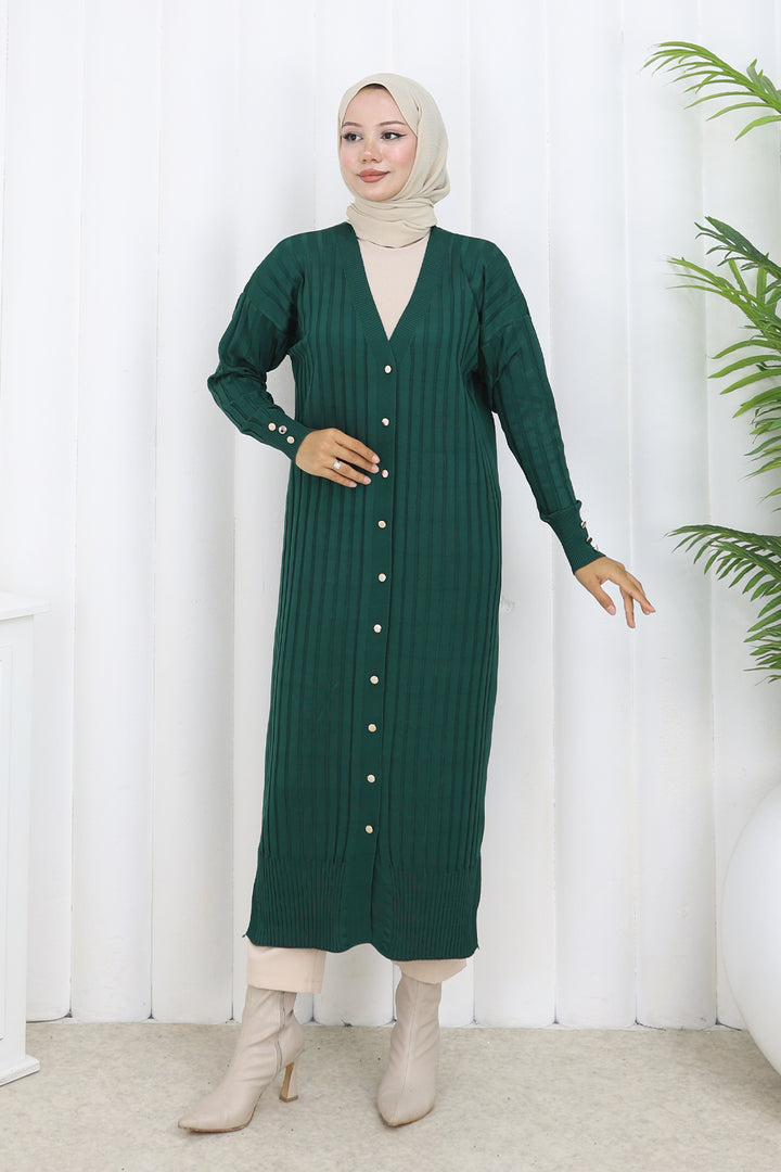 BNG Women Desenli Uzun Merserize Hırka N3257 Zümrüt Yeşili - Collado-Villalba