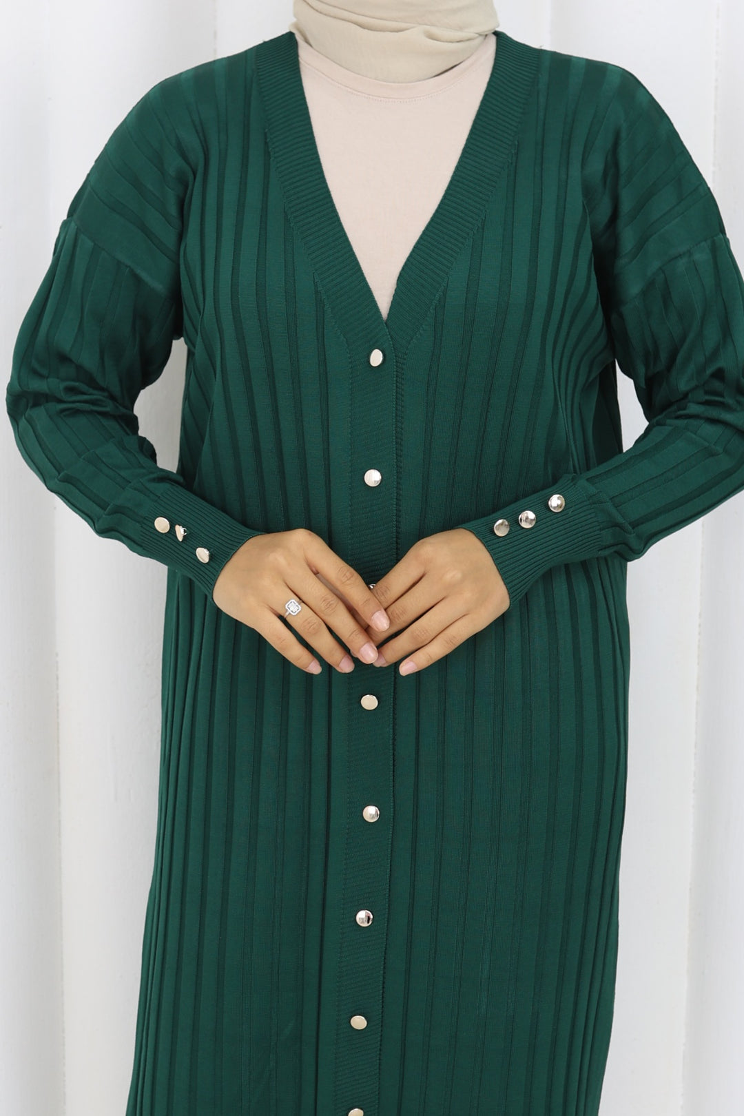 BNG Women Desenli Uzun Merserize Hırka N3257 Zümrüt Yeşili - Collado-Villalba