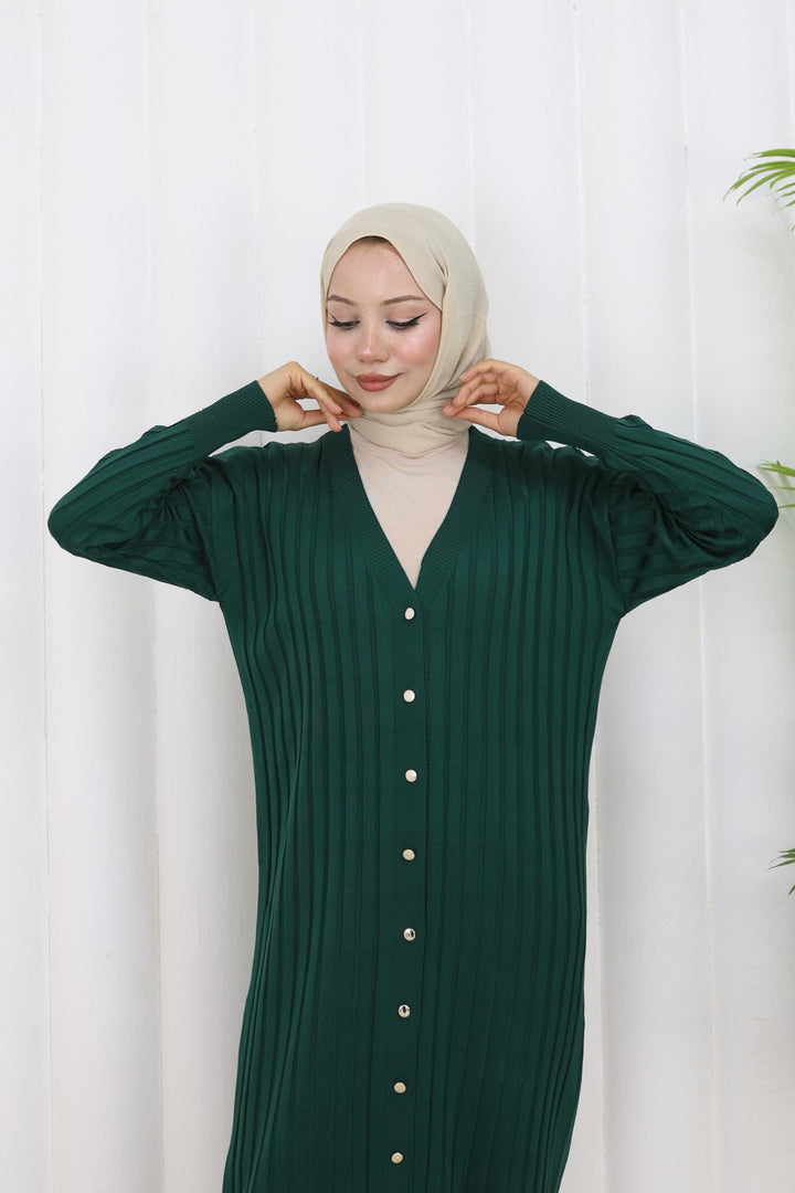 BNG Women Desenli Uzun Merserize Hırka N3257 Zümrüt Yeşili - Collado-Villalba