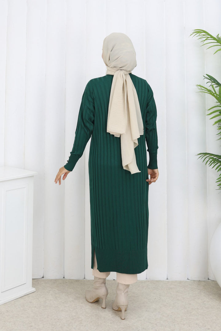 BNG Women Desenli Uzun Merserize Hırka N3257 Zümrüt Yeşili - Collado-Villalba