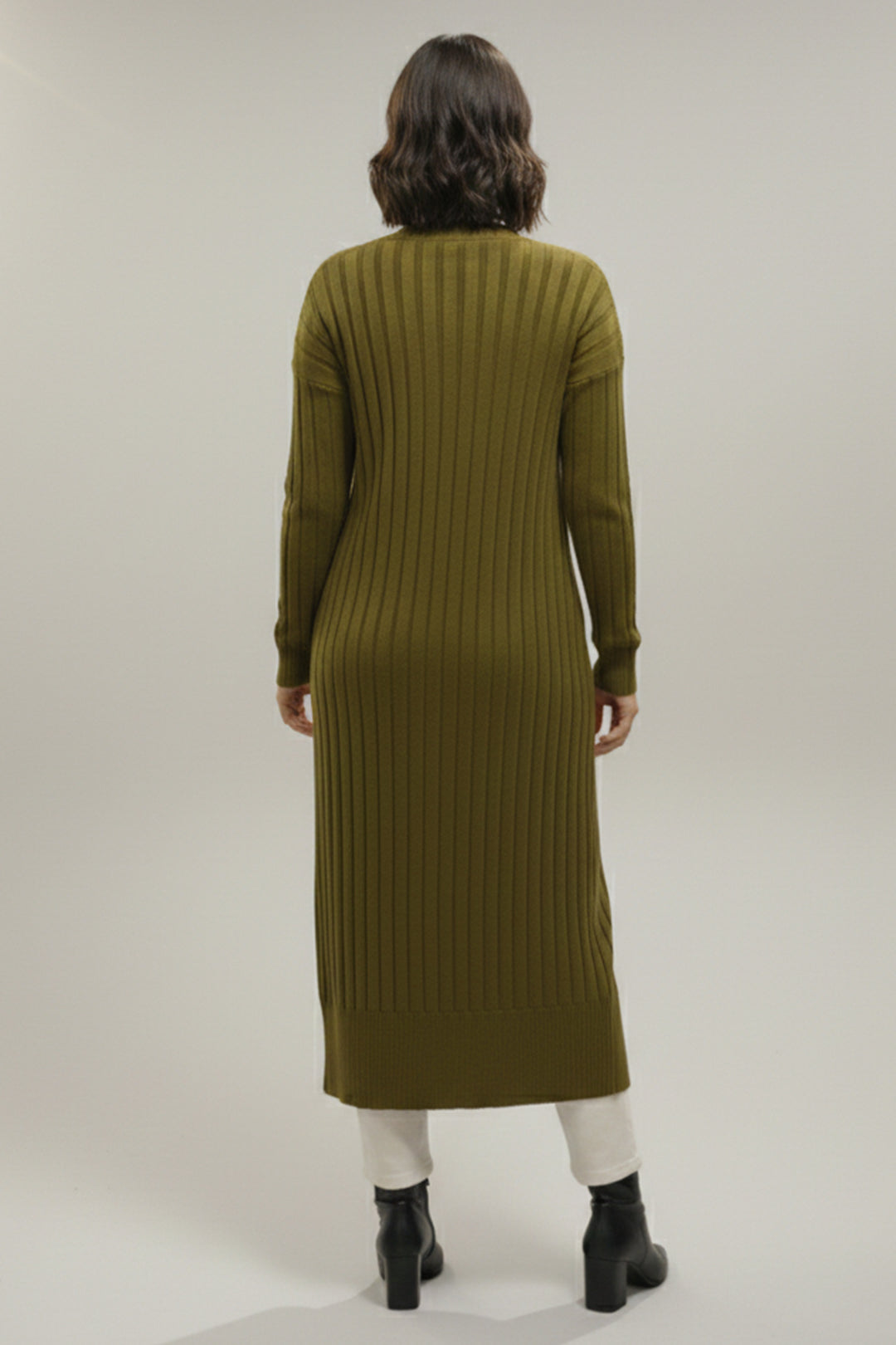 BNG Women Desenli Uzun Merserize Hırka N3257 Yağ Yeşili - Hoover