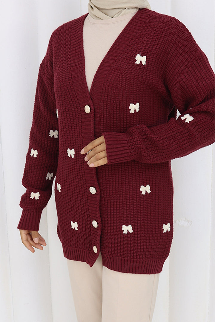 BNG Women Fiyonk Detaylı Triko Hırka N490 Bordo - Beaumont