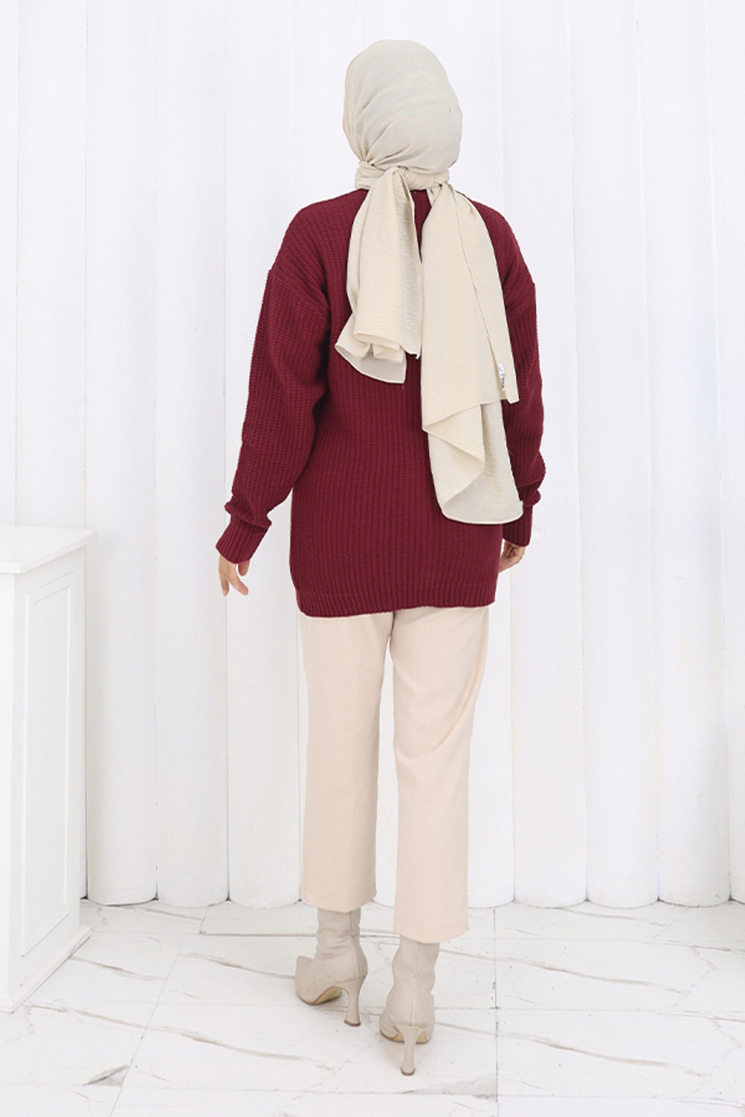 BNG Women Fiyonk Detaylı Triko Hırka N490 Bordo - Beaumont