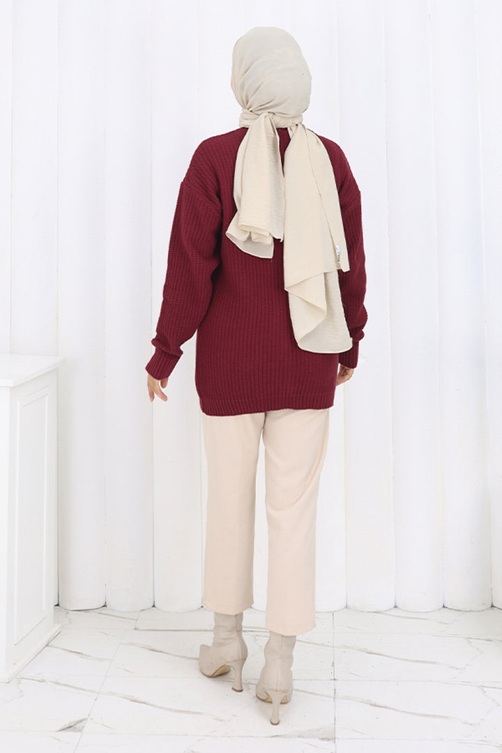 BNG Women Fiyonk Detaylı Triko Hırka N490 Bordo - Beaumont