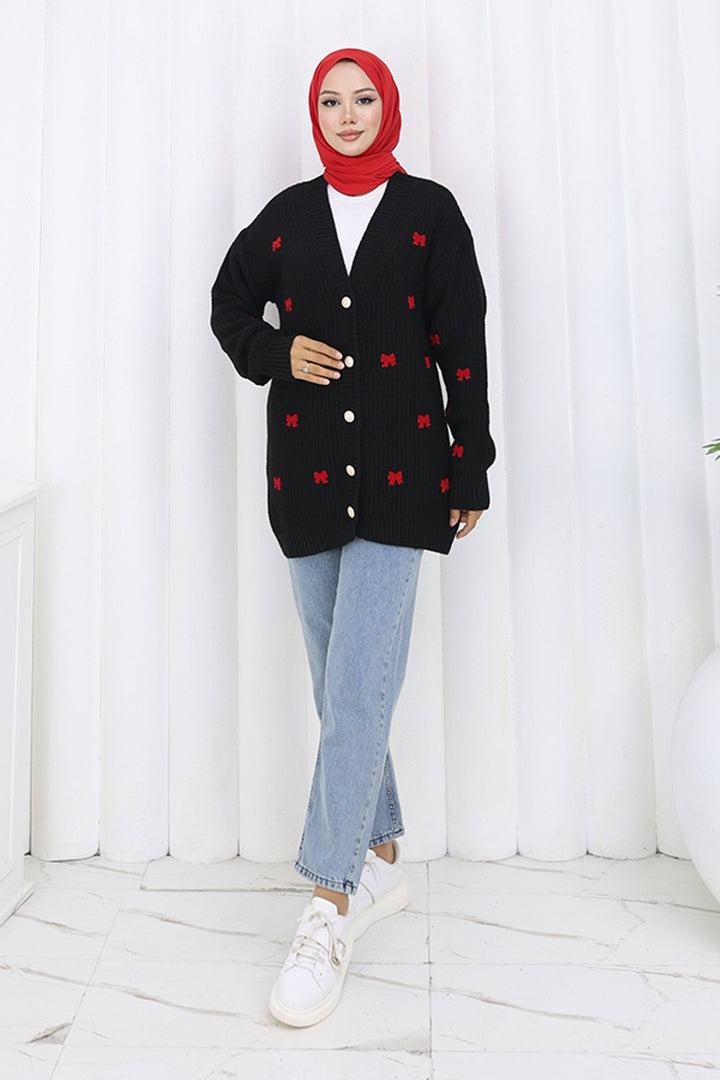 BNG Women Fiyonk Detaylı Triko Hırka N490 Siyah - Tepalcatepec