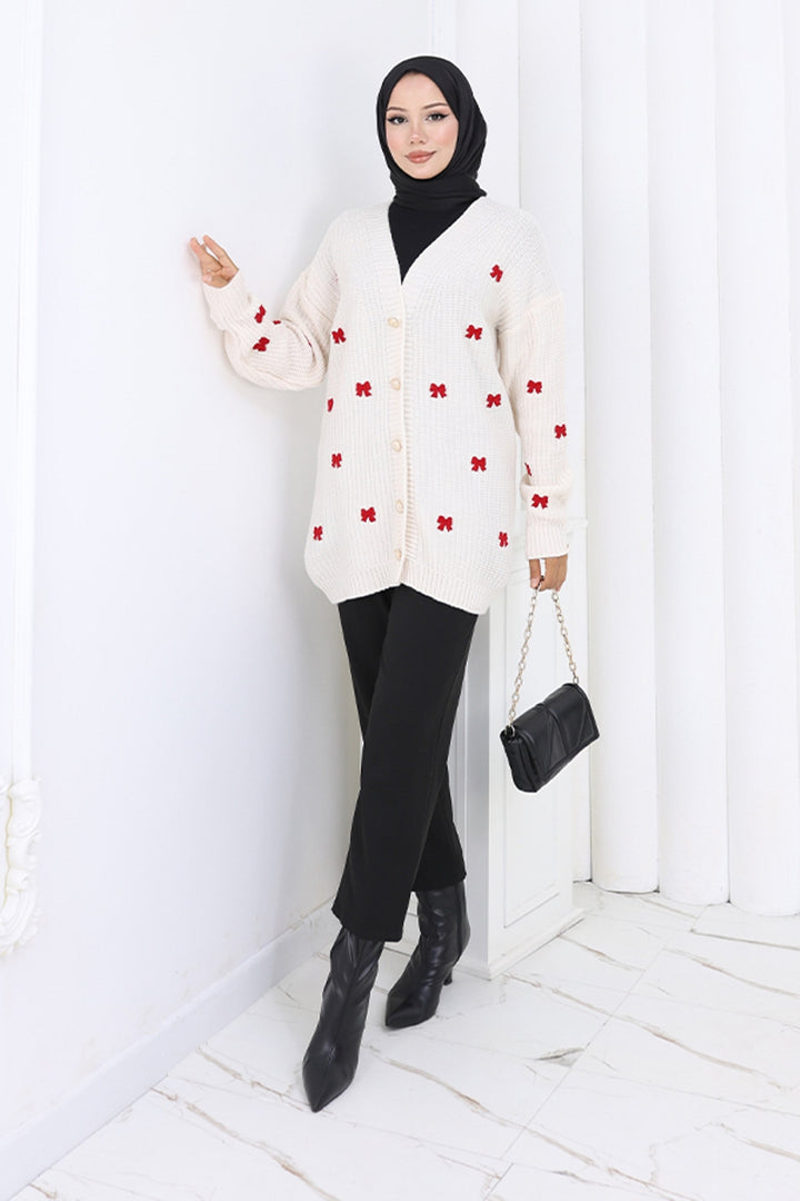 BNG Women Fiyonk Detaylı Triko Hırka N490 Taş Rengi - Sérres